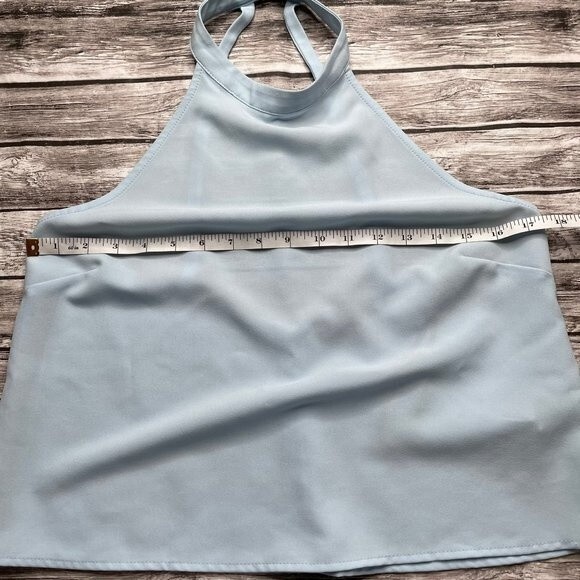Forever 21 Halter Open Back Tank Top Button Closure Sheer Light Blue M Medium - Picture 11 of 12